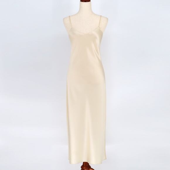 Polo Ralph Lauren Women Beige Satin V-neck Spaghetti Midi Slip Dress Size US 0 - Picture 6 of 10